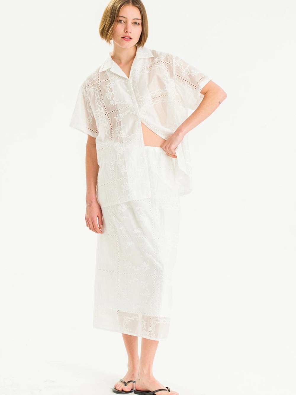 Source Unknown White Eyelet Two-Piece Midi Dress Set